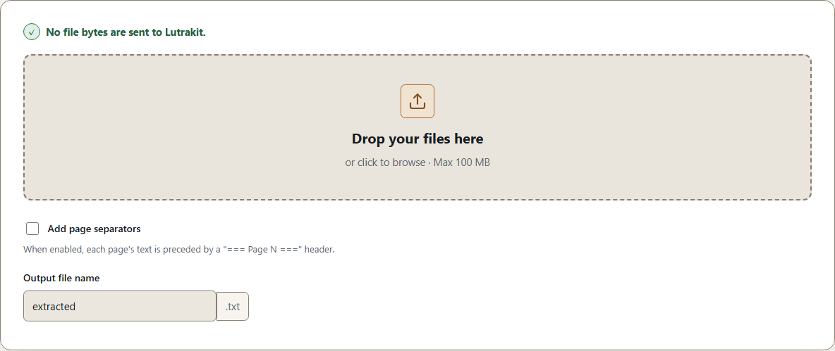 Lutrakit PDF to Text before selecting a PDF