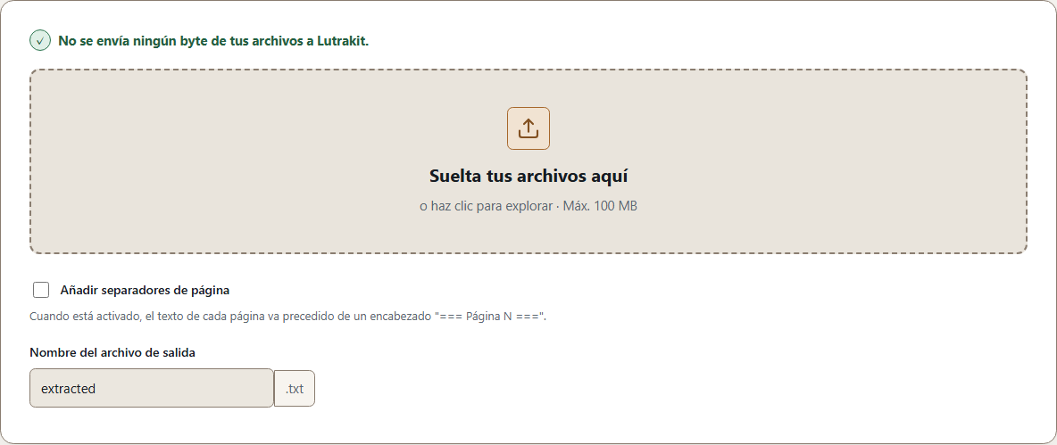 PDF a texto de Lutrakit antes de seleccionar un PDF