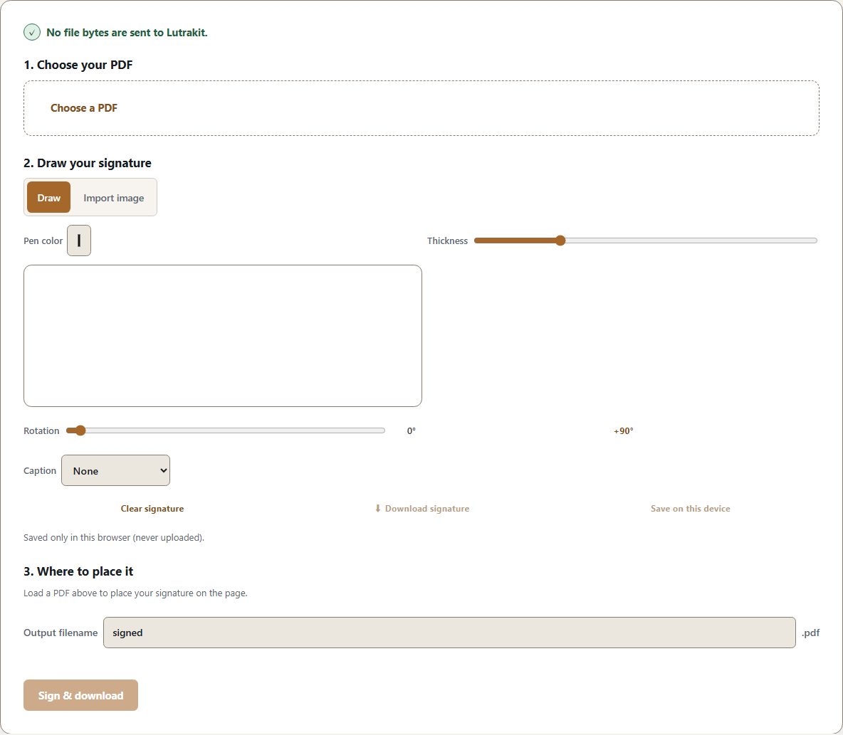 Lutrakit PDF Sign controls for a visible signature